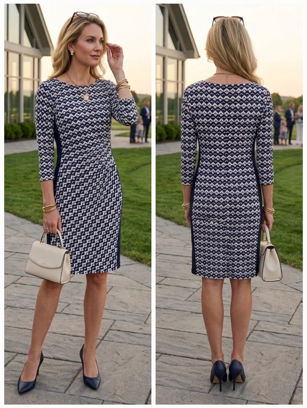 Lauren Ralph Lauren Geo Ruched Silky Jersey Knit Dress Size 6 Old Money Feminine